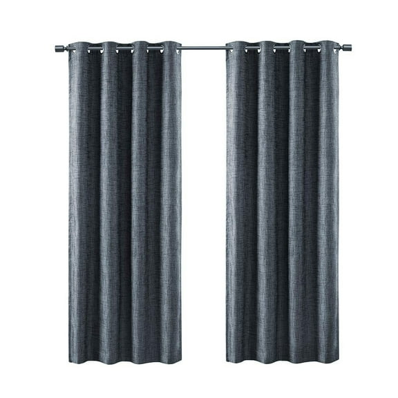 SUNSMART Maya Printed Heathered Blackout Grommet Top Curtain Panel Navy 50x54