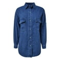 thumbnail image 4 of Women's Wash Adjustable Sleeve Denim Shirt Loose Top, 4 of 5