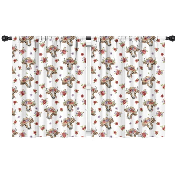 Blackout Kids Curtains,White Cow Hat Flower Pattern Childrens Insulated Curtains Set Of 2,Bedroom Essentials,Toddler Room Decor 42"x54"