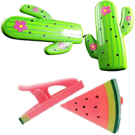 2 Set (4 Ct) Cactus / Watermelon Beach Towel Clips Jumbo Size for Beach Chair, Cruise Beach Patio, Pool Accessories for Chairs, Household Clip, Baby Stroller