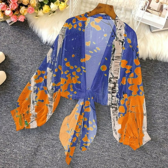 Fznquz Womens Lightweight Cardigan Shrugs Chiffon Cover Up Cardigan Graphic Bolero Tie Front Womens Fashion