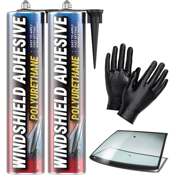 2-PK Polyurethane Windshield Adhesive, Quick Curing and Weather Resistant Auto Glass Adhesive with Gloves, Applicator Tip and 310 mL Cartridge