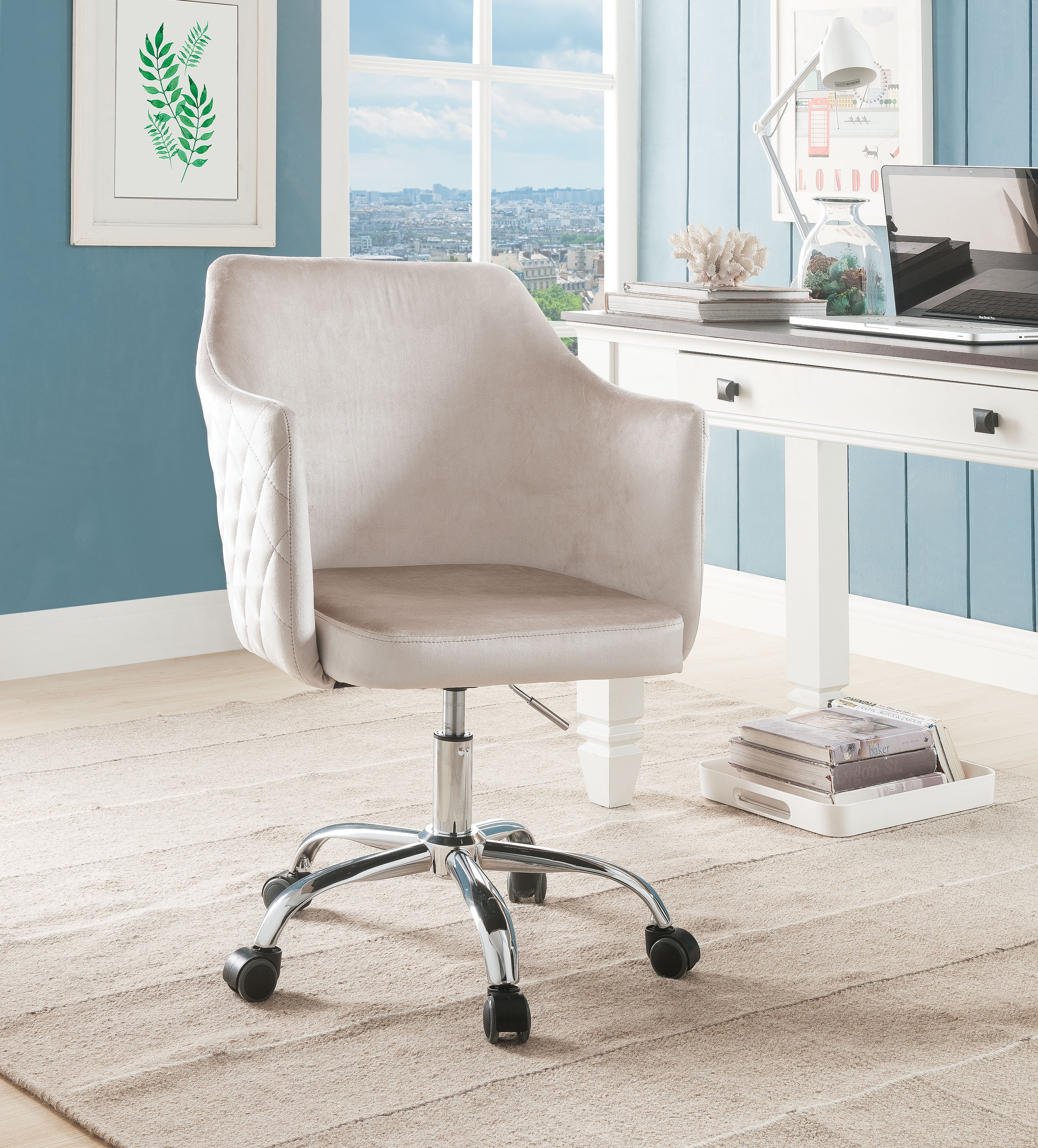 Velvet Upholstered Swivel Office Chair With Adjustable ...