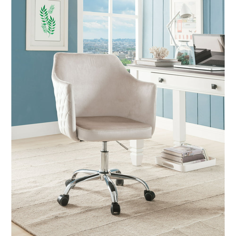 Velvet Upholstered Swivel Office Chair With Adjustable Height And Metal