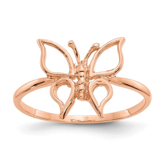 14K Rose Gold Ring Band Themed Polished Butterfly, Size 8