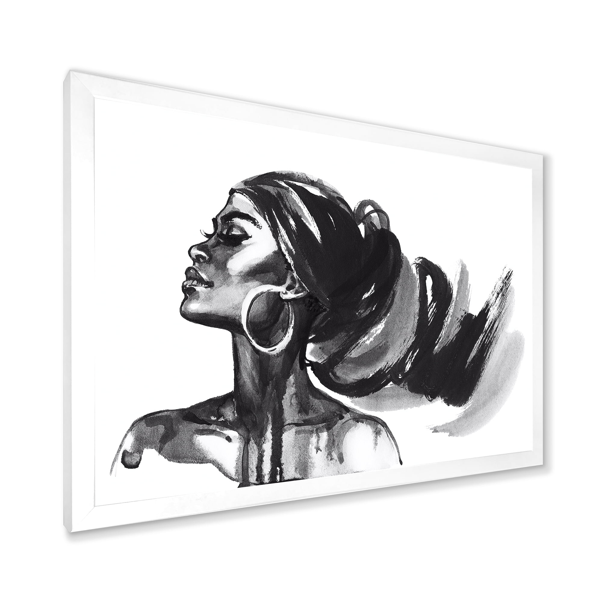 Designart 'Black and White Portrait of African American Woman IV' Modern Framed Art Print