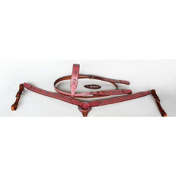 Horse Western Riding Leather Bridle Headstall Breast Collar Tack Pink 7697