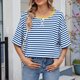 thumbnail image 1 of Puntoco Liquidación de camisetas cortas para mujer, camiseta informal a rayas con cuello redondo y manga corta a la moda para mujer, 1 of 5