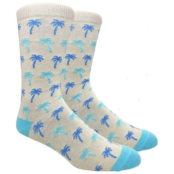 Light Blue Palm Tree Socks (Adult Large - Men's Shoe Sizes 8-12)