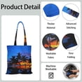 thumbnail image 5 of Reusable Canvas Tote Bag – Tropical Palm Tree Sunset Print – Vibrant Neon Aesthetic Beach Bag – Hawaiian Ocean Sunset Eco Tote – Boho Minimalist Summer Bag for Women, 5 of 6