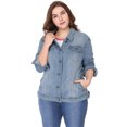 thumbnail image 3 of GRACE & GRANDEUR Women's Plus Size Long Sleeve Button Down Regular Fit Jean Denim Jacket Light Blue 2X, 3 of 6