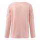 thumbnail image 5 of ICHUANYI Clearance Women Casual Solid Round Neck Lace Hollow Out Long Sleeve Pullover Slimming Blouse T-shirt Tops(Pink, M) ICHUANYI WER2023080909981, 5 of 6