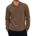 thumbnail image 2 of Hearthz S-4XL Men's Polo Shirts V-Neck Collared Long Sleeve Tshirts Shirts for Men Big and Tall Men Plain T Shirts Brown XXXL, 2 of 7