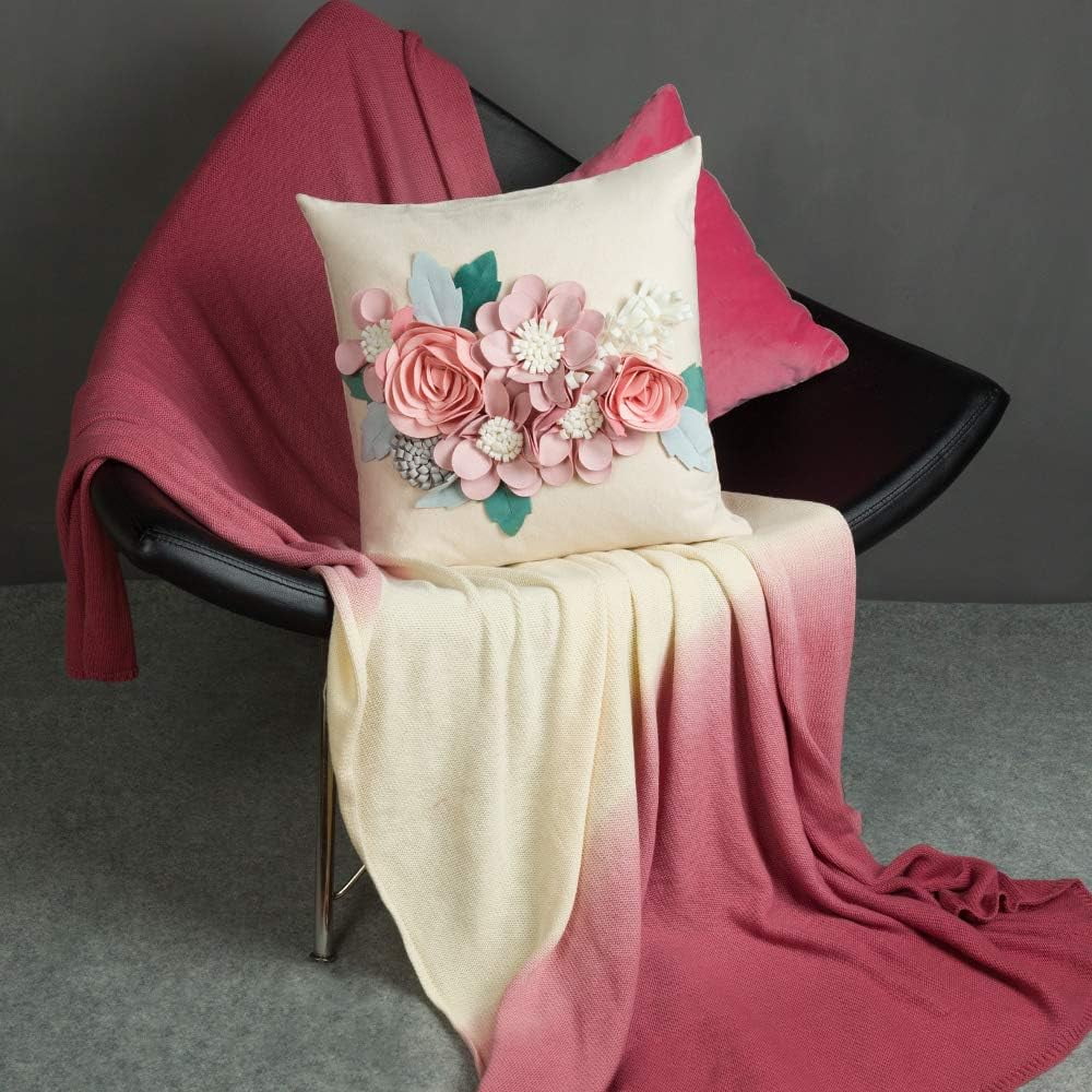 JWH 3D Handmade Square Flower Throw Pillow Cases for Room Sofa Bedding Couch Decoration 18x18inch Pink No Insert