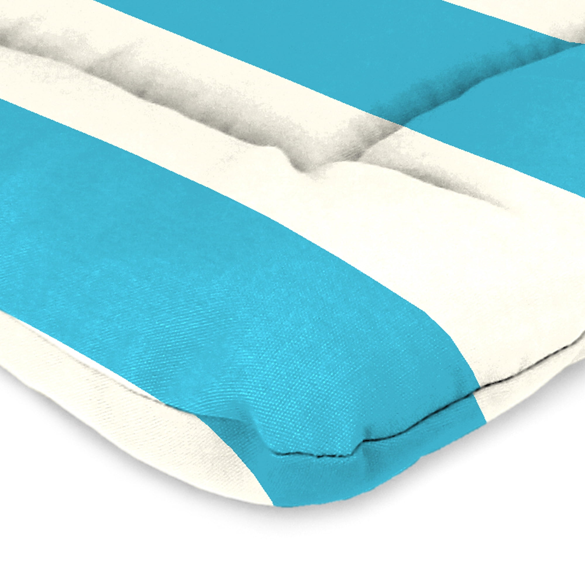 Jordan Manufacturing 38" x 21" Cabana Turquoise Stripe Rectangular Outdoor Wrought Iron Chair Cushion with Ties and Hanger Loop
