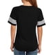 thumbnail image 4 of Blusa de verano con bloques de color, cuello redondo, manga corta, holgada, informal, a rayas, top de verano para mujer, negro, XXL, 4 of 6