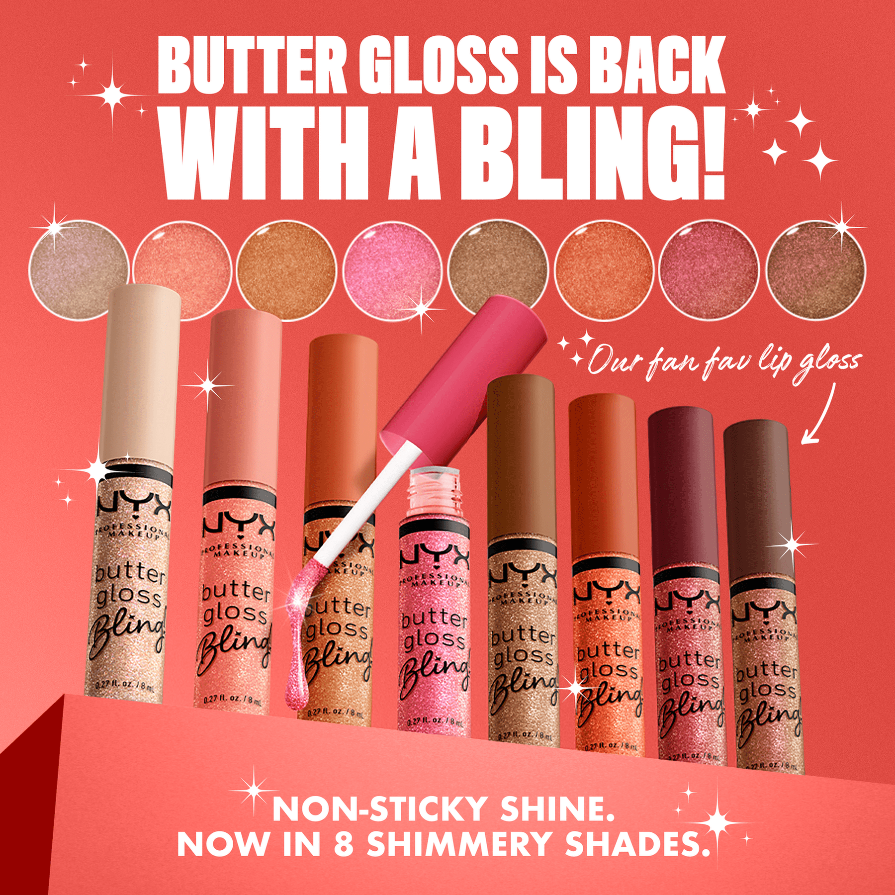 NYX Professional Makeup Butter Butter Gloss Bling Non Sticky Lip Gloss, Bring The Bling, 0.27 fl oz