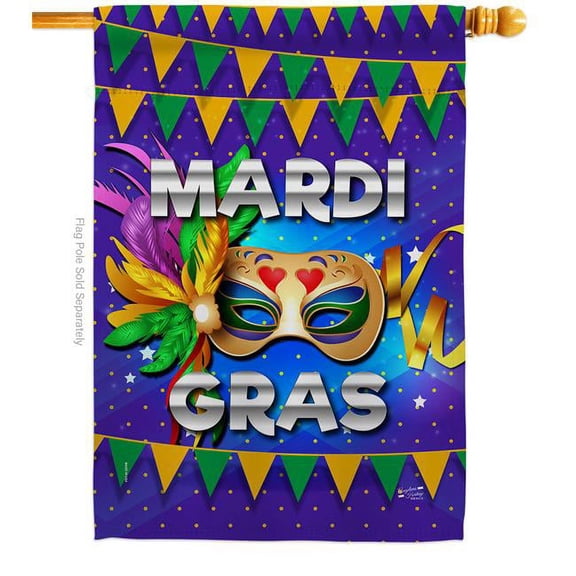 Angeleno Heritage H137347-BO Fat Tuesday Springtime Mardi Gras Double-Sided Garden Decorative House Flag, Multi Color
