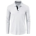 thumbnail image 4 of Miluxas Men's Waffle Long Sleeve Polo Shirt Lapel Button Workout T-Shirt Slim Fit Golf Shirts White, 4 of 7