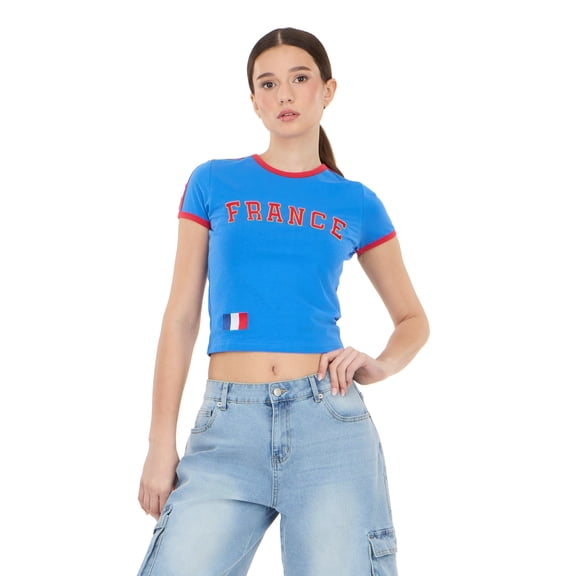 Forever 21 Women's Short Sleeve France Soccer Ringer Tee Shirt, Sizes XXS-XXL