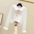 thumbnail image 5 of CAUYDY Collared Shirts for Girls Youth Long Sleeve Button Down Fly Sleeve Blouse, School Uniform Top for Fall Winter Daily Wear Pink Sizes 15-16 Years, 5 of 9