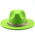 thumbnail image 4 of Fedoras-sombrero fedora con cadena dorada para hombre y mujer, gorro de ala ancha, color sólido, jazz, Otoño e Invierno, 4 of 4