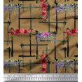 thumbnail image 1 of Soimoi Brown Rayon Fabric Geometric & Rose Floral Print Fabric by Yard 56 Inch Wide, 1 of 5