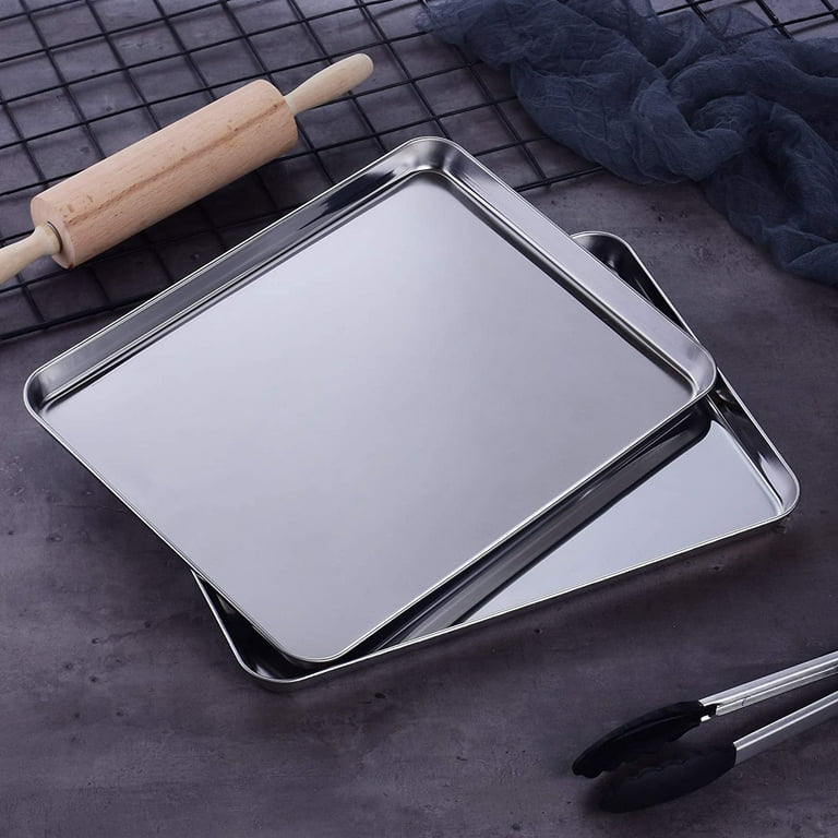 Baking tray set of 2, stainless steel oven tray, baking tray non-toxic &  healthy, mirror-smooth & rust-free, easy to clean & dishwasher-safe