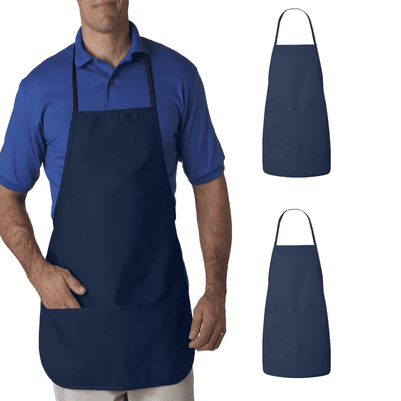 Liberty Bags Cooking Apron with Two Pockets Solid Design Adjustable 2 Pack, Navy, One Size