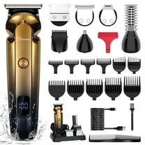 Hatteker 7-in-1 Men's Grooming Kit, Hair Clipper, Beard Trmmer, Cordless Waterproof Trimmer with Nose Ear Trimmer, Gold