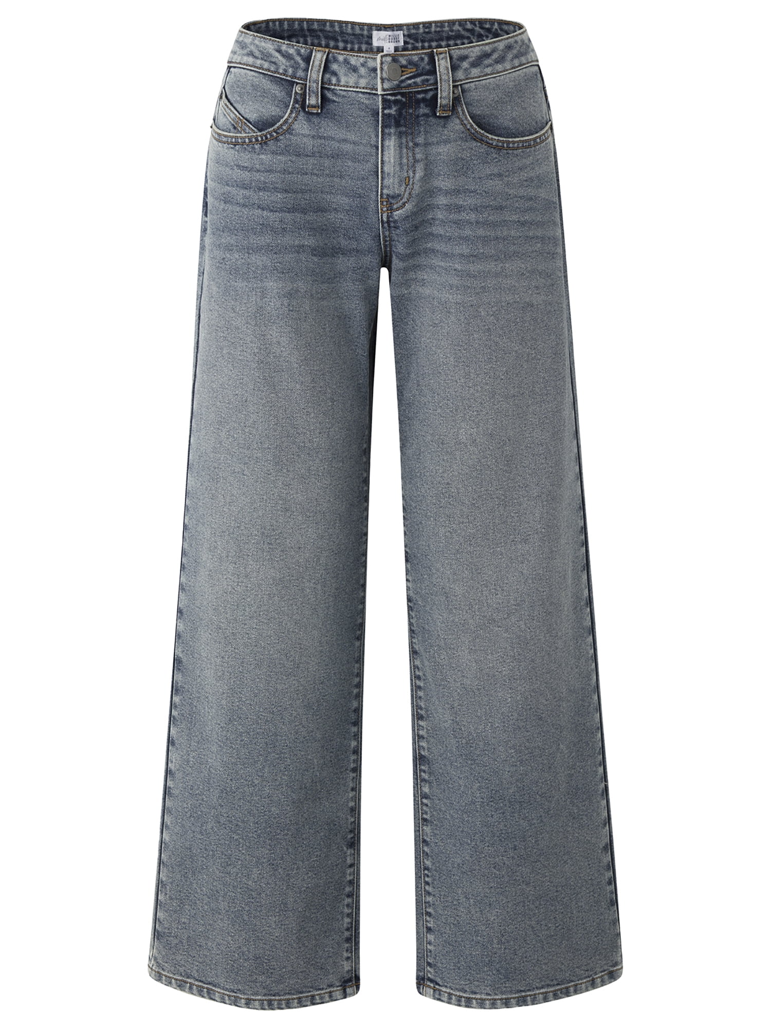 Mills by Millie Bobby Brown Women's Wide Leg Acid Washed Denim Jeans, Sizes XXS- XXL