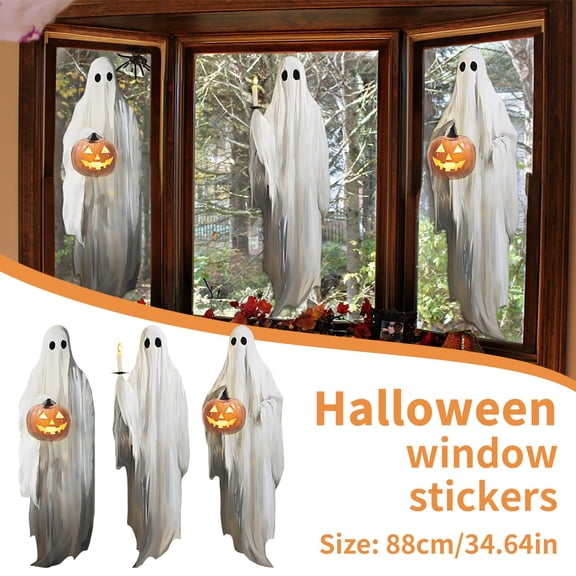 3PCS Halloween Window Clings Giant Ghost Decorations Ghost Decal For Mirror Halloween Window Stickers Halloween Ghost Decor For Glass Window Smooth Surfaces,E