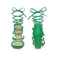 thumbnail image 5 of BLISSFUL STEP Strappy Strap Lace Up Block Heel Sandals for Women Green 9, 5 of 6