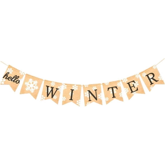 Hello Winter Banner Christmas Bunting Banner Burlap Party Banner for Christmas Festival Party Supplies