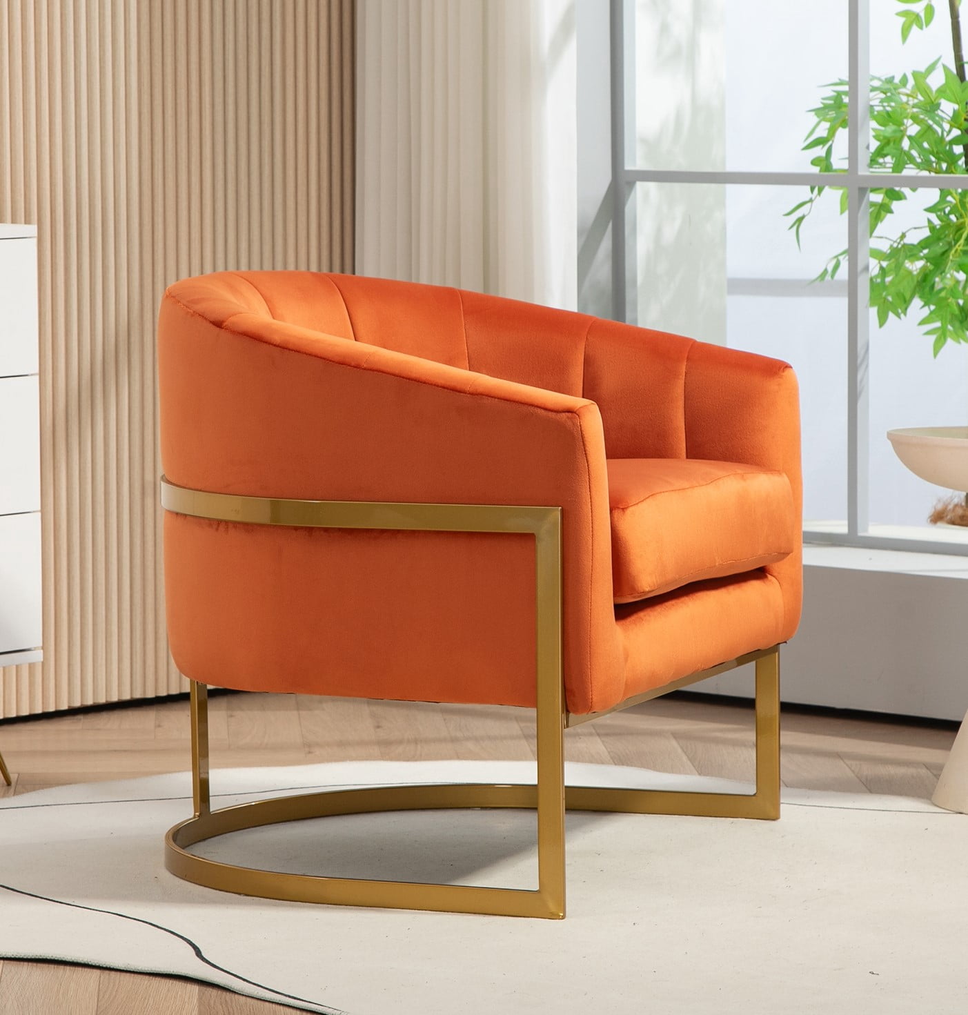 US Pride Furniture Modern Accent Armchair Luxury Gold Frame and Multi-colored Velvet Material Infuse Elegant Flair Red Orange