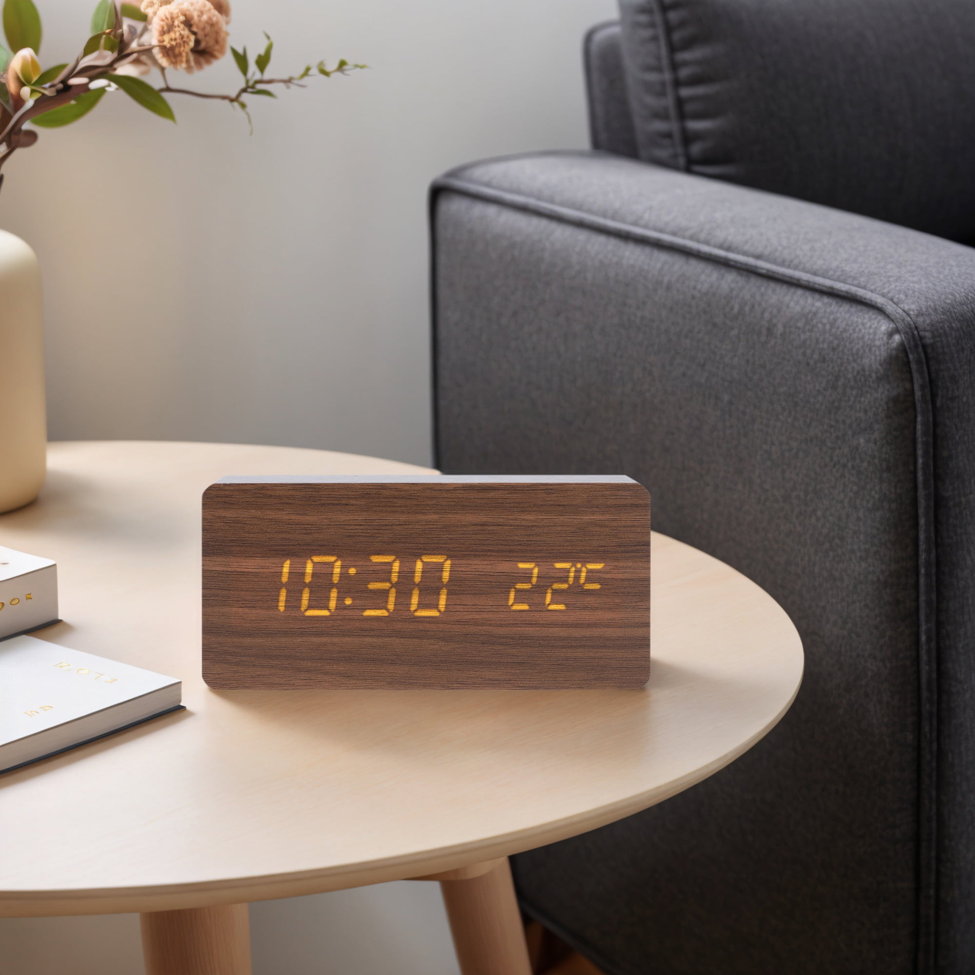 Unique Bargains Night Mode Wood Grain Design LED Alarm Clock Brown 5.6"L x 1.6"W x 3.0"H