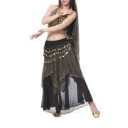 BellyLady Belly Dance Hip Scarf 158 Gold Coins Dance Skirt-Black