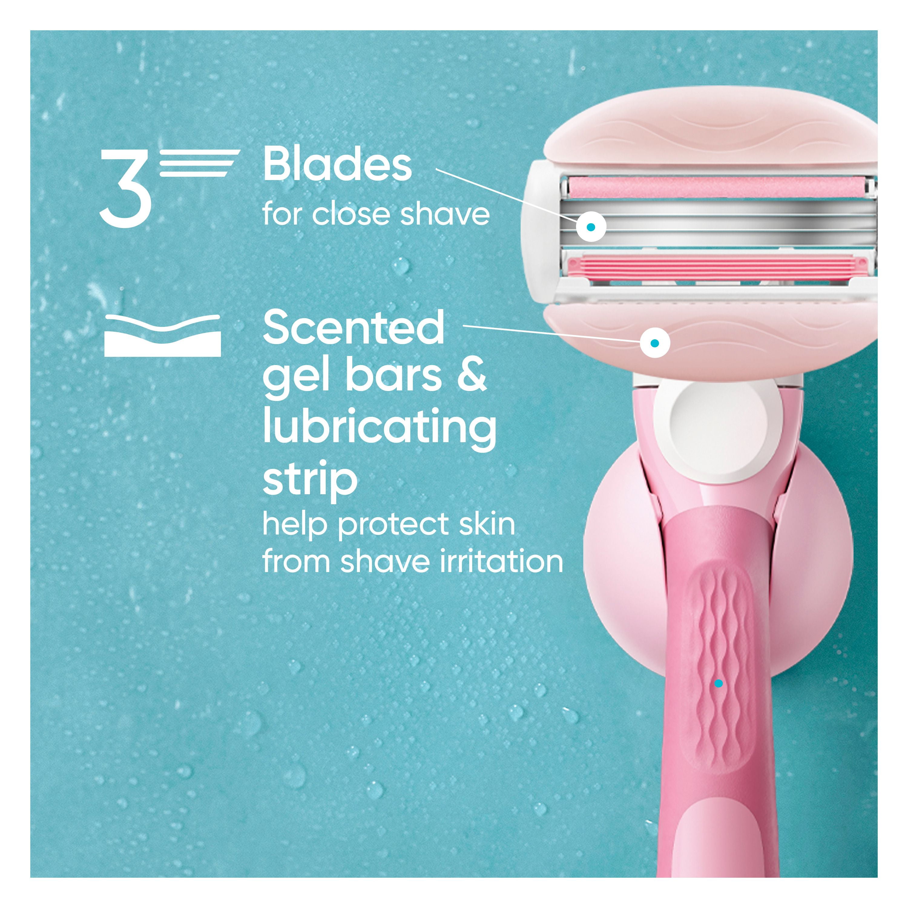 Venus ComfortGlide White Tea Women's Razor Blades, with Built-in Shave Gel Bars, 4 Razor Blade Refills, 4CT