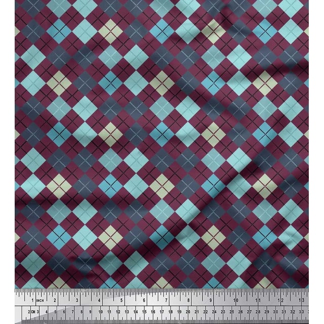Soimoi Satin Silk Fabric Argyle Check Print Fabric by Yard 42 Inch Wide