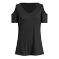 thumbnail image 6 of vigerkar Womens V Neck Cold Shoulder Tops Short Sleeve Summer T Shirts Basic Tees (Black, L), 6 of 7