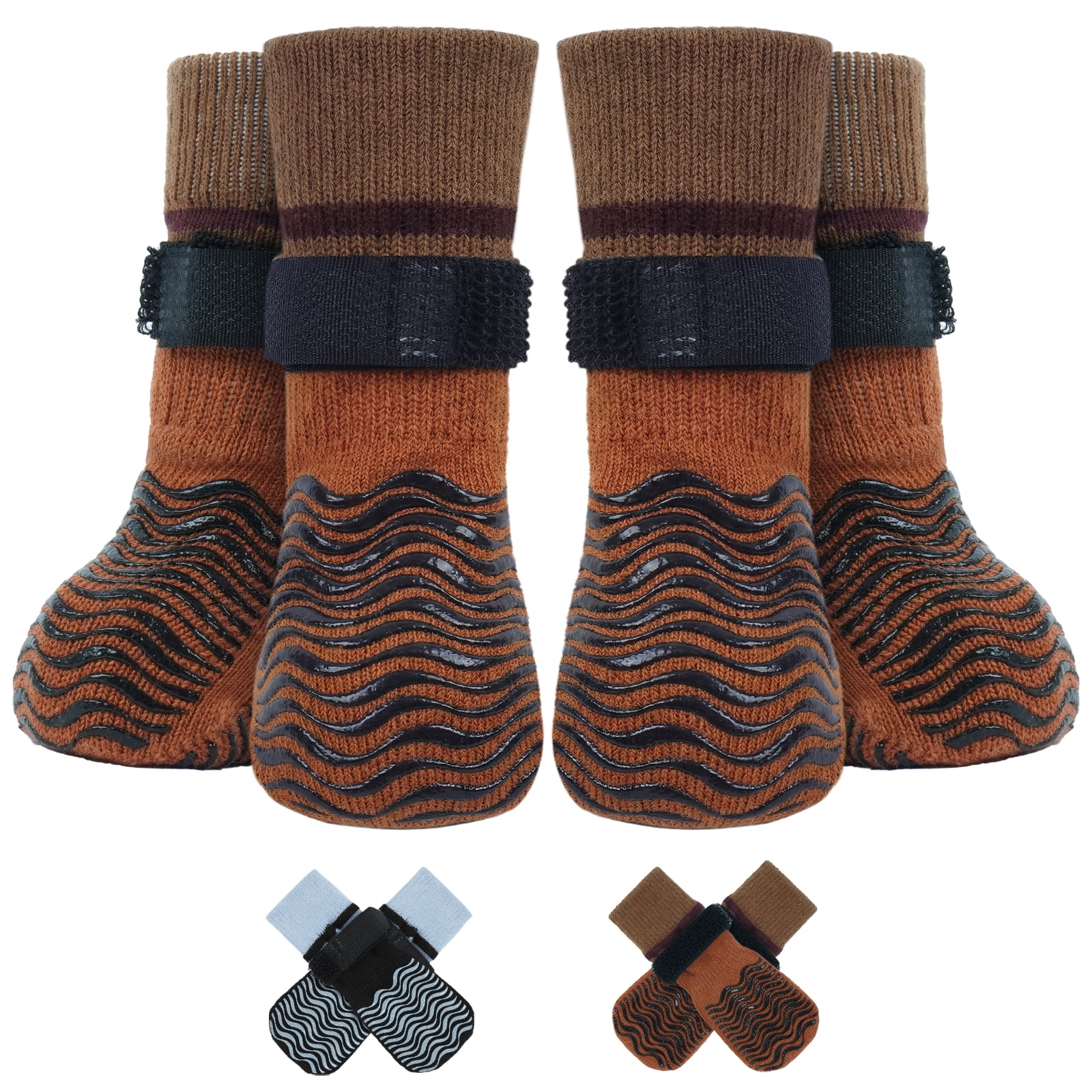IDOMIK Anti-Slip Dog Socks, Paw Protect Booties for Hardwood Floors, Hot Pavement & Senior Dogs, Brown, S