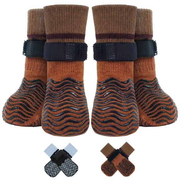IDOMIK Anti-Slip Dog Socks, Paw Protect Booties for Hardwood Floors, Hot Pavement & Senior Dogs, Brown, M