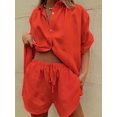 thumbnail image 6 of Women 2 Piece Outfit Summer Short Sleeve Top and Shorts Sweatsuit Set Orange Red S, 6 of 7