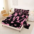 thumbnail image 2 of Erosebridal Cute Bowtie Letter M Queen Sheet Sets,Pink Bowknot Kawaii Loves Pattern Bed Set For Girls Kids 4pcs, 2 of 6