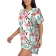 thumbnail image 2 of Naloa Flamingo Flower Women's Short-Sleeved Pajama Set, Loungewear, Summer pajamas, Breathable Cozy - 4X-Large, 2 of 9