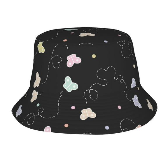 TEQUAN Foldable Polyester Adult Bucket Hat Cute Cartoon Butterflies Prints Sun Beach Fishing Outdoor Cap Unisex