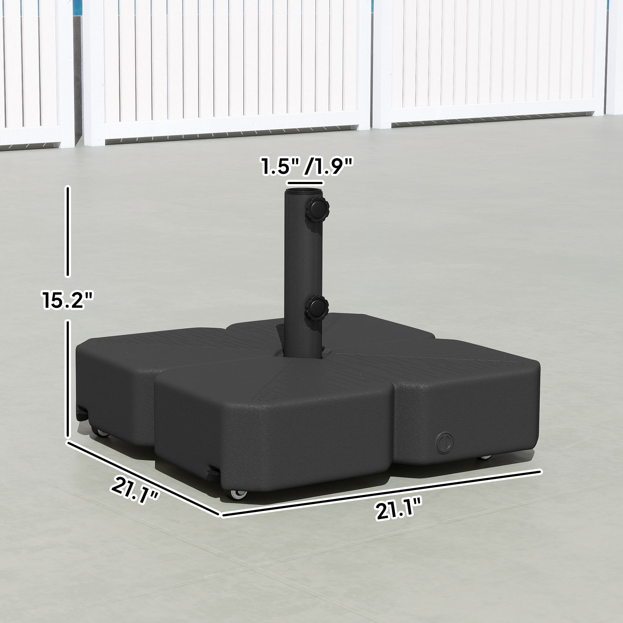 Patio Umbrella Base with Wheels Outdoor Umbrella Stand Holder for 1.5"/1.9" Poles Black