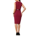 thumbnail image 3 of Vestido de tubo sin mangas INSPIRE CHIC para oficina de mujer, cuello redondo, con cinturón, vestido de lápiz de negocios en color burdeos, 3 of 6