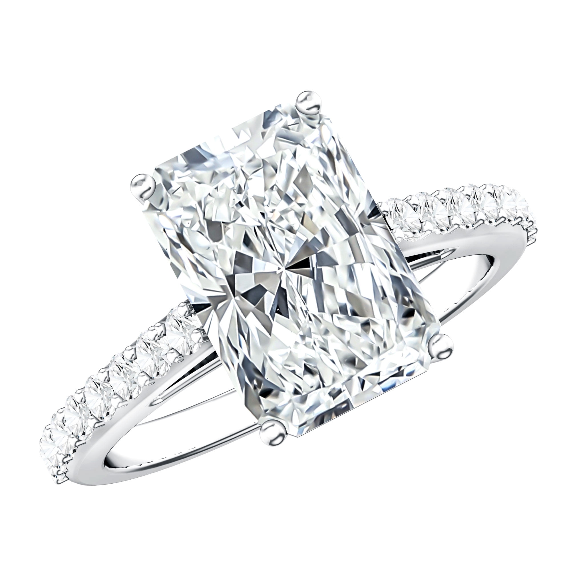 Rosec Jewels IGI Certified Lab Grown Diamond Big Engagement Ring (E-VS1 Grade) - 4 Carat Radiant Cut Diamond Ring with Hidden Halo, 925 Sterling Silver, US 4.00