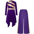 thumbnail image 3 of iiniim Girls Asymmetrical Lyrical Praise Dance Dress Liturgical Worship Church Robe with Palazzo Pants Set Purple 6, 3 of 7